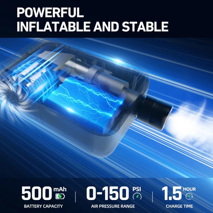 Compact electric air pump with digital display and internal airflow illustration