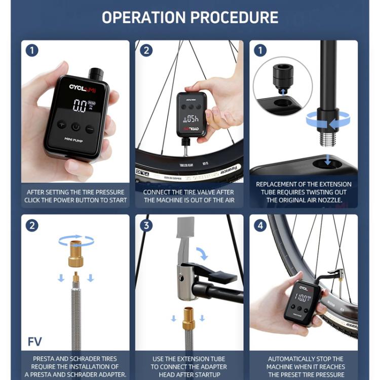Air pump operation procedure graphic showing controller setup and nozzle connection