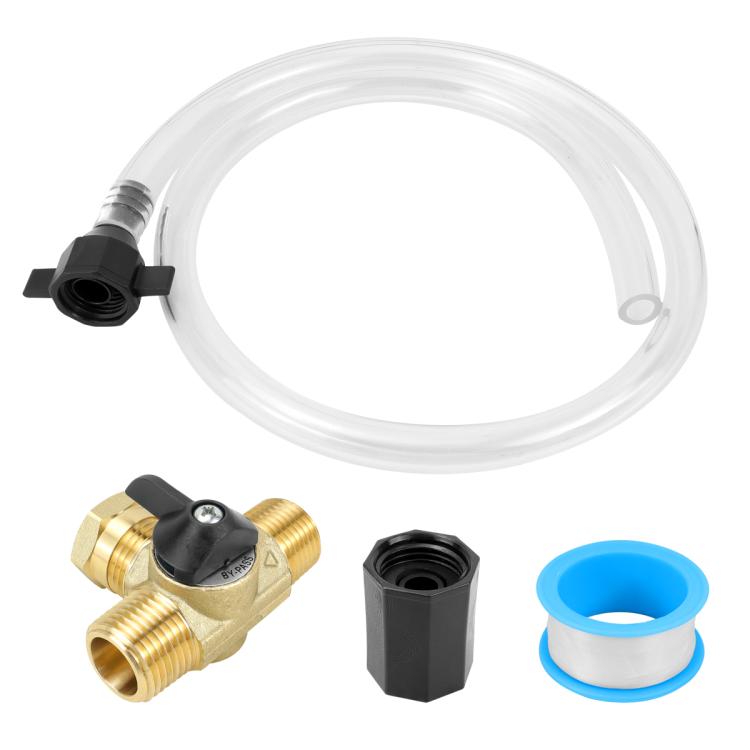RV water heater antifreeze conversion kit with clear tubing, brass check valve and blue ring