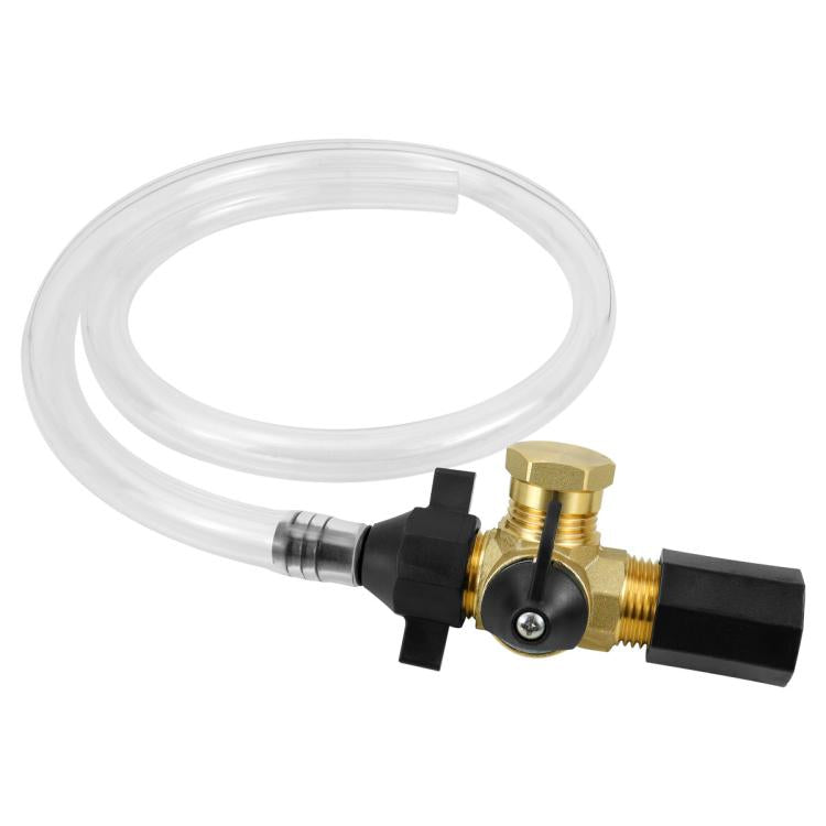 RV water heater conversion kit with clear tube and brass check valve with black fittings
