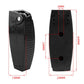 Black RV luggage door latch bracket clip with two mounting holes and dimensions