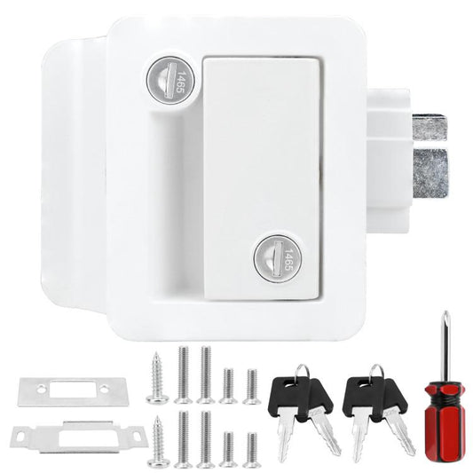 RV Conversion With Internal And External Opening Metal Panel Door Latches, White, Chrome