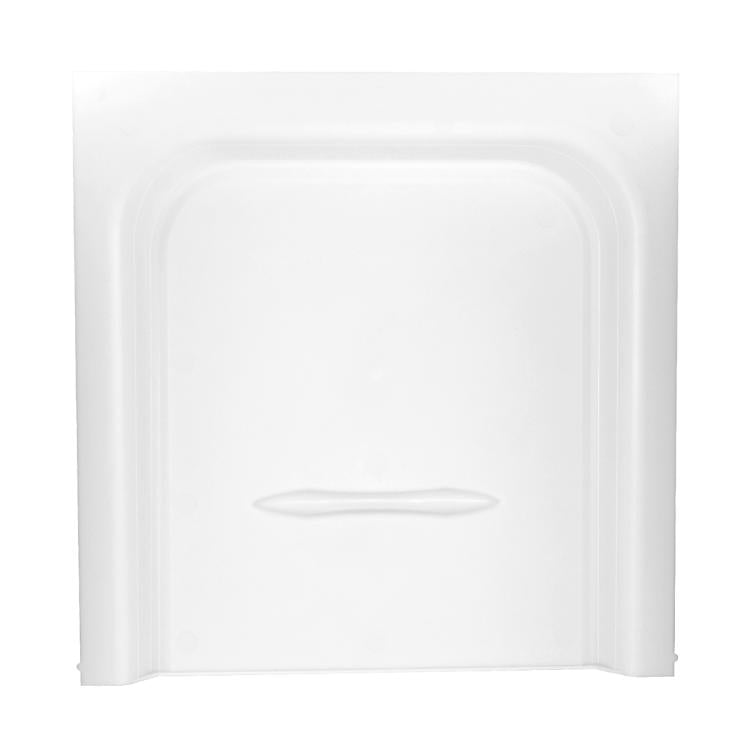 White RV door lock UV cover panel with recessed oval latch slot