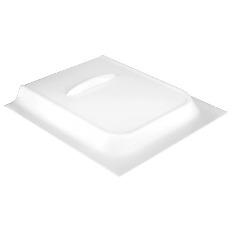White RV door lock UV cover panel with raised top latch opening
