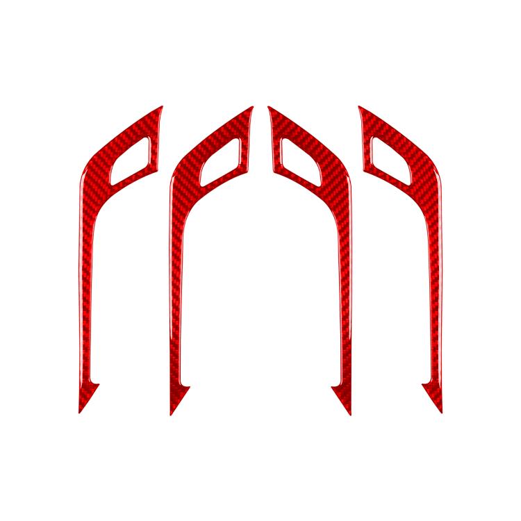 Set of red carbon-look interior door handle stickers, 4-piece arched shapes