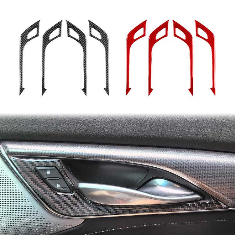 Interior door handle sticker set with black and red carbon-look arched trims
