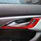 Red carbon-look interior door handle trim stickers on door pull area, arched set