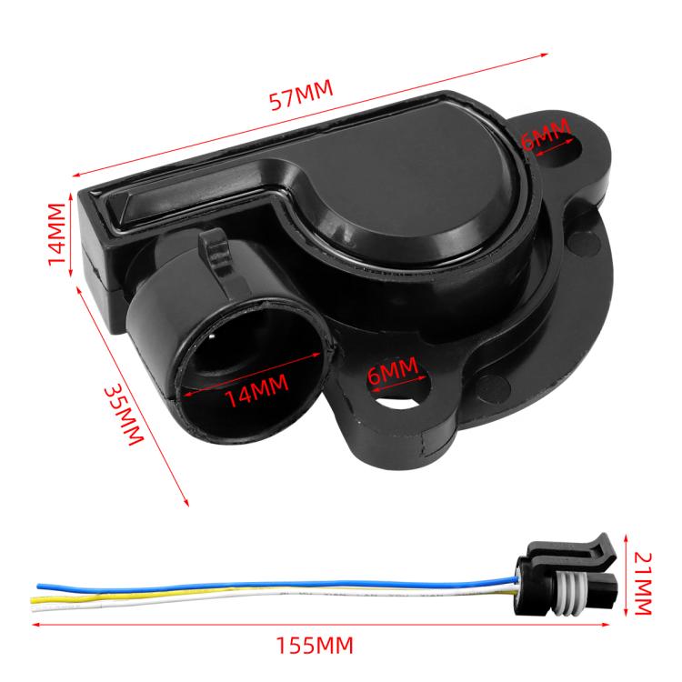 Throttle position sensor with tail wire, black sensor body with mounted cable