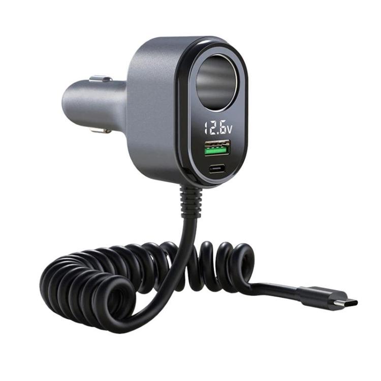 Car cigarette lighter charger with voltage display and green USB ports