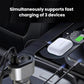 Car cigarette lighter charger with multiple connected cables and USB charging ports