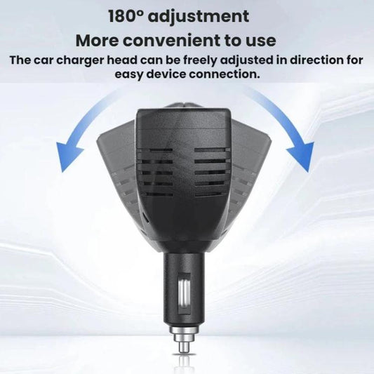 Black car inverter plug with adjustable head for easy device connection
