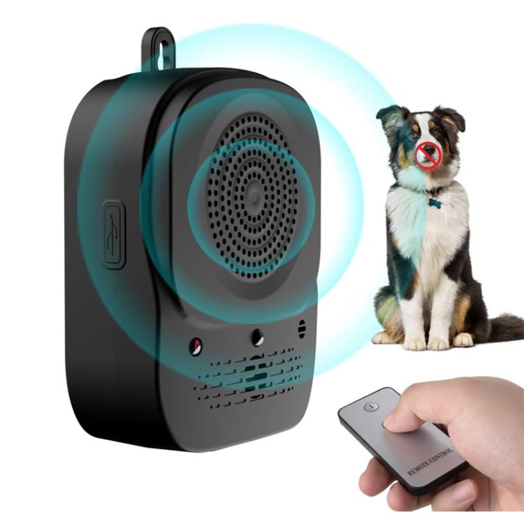 Black ultrasonic automatic bark control device with front speaker and glowing indicator