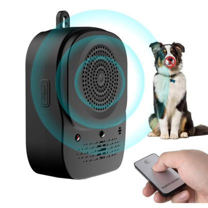 Black ultrasonic automatic bark control device with front speaker and glowing indicator