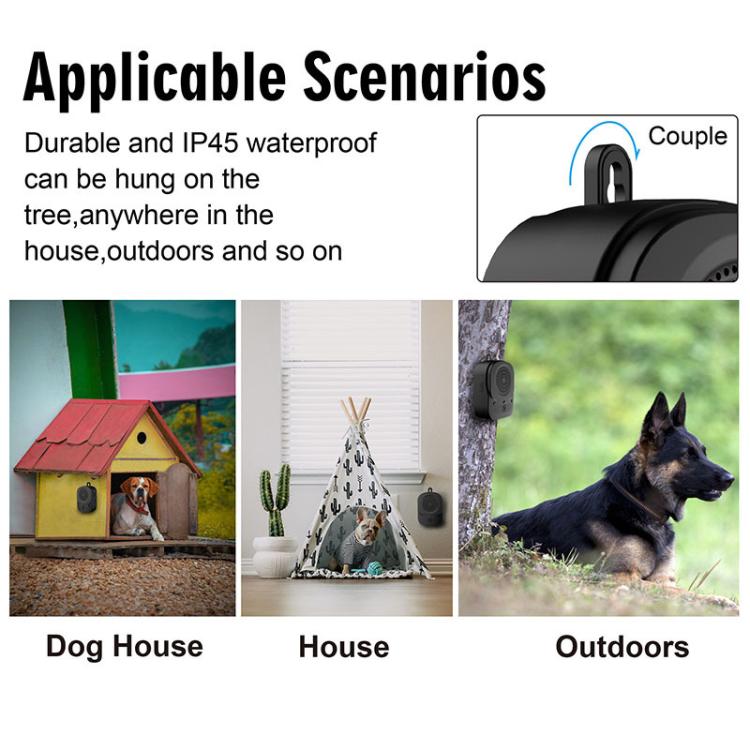 Black ultrasonic bark control device for outdoor and indoor use with hanging loop