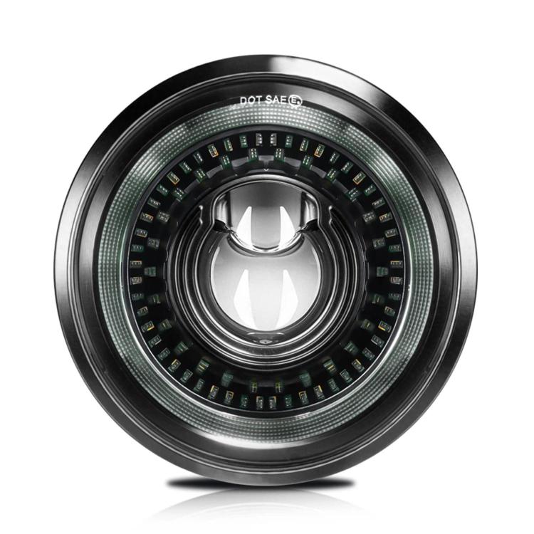 5.75-inch motorcycle projector headlight with green LED ring and starry aperture core