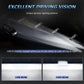 5.75-inch motorcycle headlight casting wide low and high beams on a surface