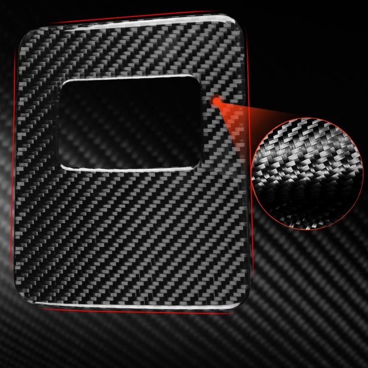 Glove box sticker with rectangular cutout and carbon fiber texture, black