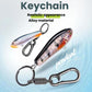 Fish lure keychain with realistic painted body, alloy split ring and hook clasp