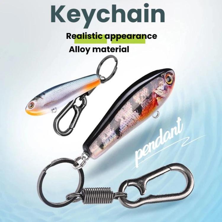 Fish lure keychain with realistic painted body, alloy split ring and hook clasp