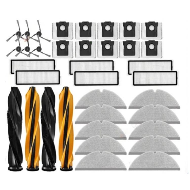 Robot vacuum replacement set with roller brushes, side brushes, filters, and multiple mop pads