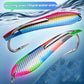 Two reflective spinnerbait lures with treble hooks, pink-blue and green-blue bodies