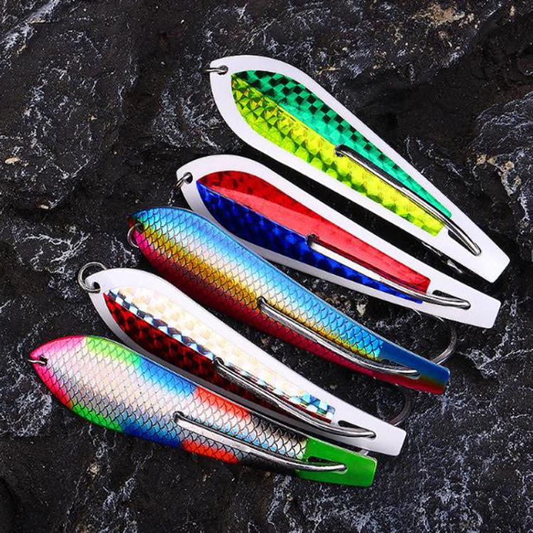 Rainbow fish-pattern spinnerbait lure with silver hooks and metal blades, set of lures