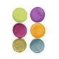 Six round waffle-weave robot mop pads in lime green, purple, burgundy, orange, olive, and blue.