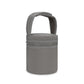 Gray insulated baby bottle cooler bag with textured handle and double zip top.