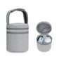 Gray insulated cooler bag open to show bottle storage inside and zippered lid.