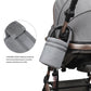 Gray bottle cooler bag with adjustable strap attached to a stroller handle.