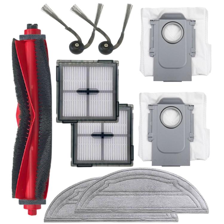 Robot vacuum replacement parts kit with red/black main brush, filters, side brushes, dust bags, mop pads