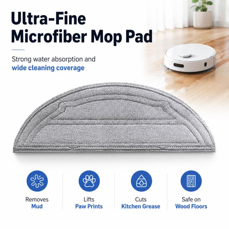 Gray ultra-fine microfiber mop pad with semicircle shape