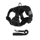 Black dog vest harness with front buckles and matching leash strap set