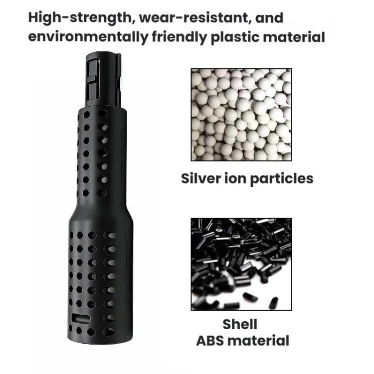 Black cylindrical deodorizing stick with vent holes for floor cleaning robot