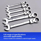 Chrome vanadium ratchet wrenches, 8–19 mm set, with open-end heads