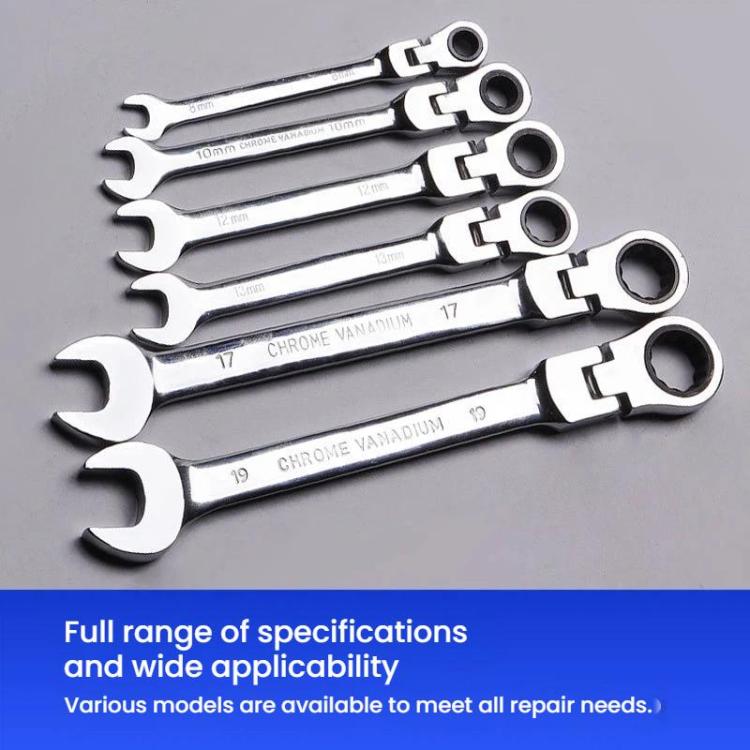 Chrome vanadium ratchet wrenches, 8–19 mm set, with open-end heads