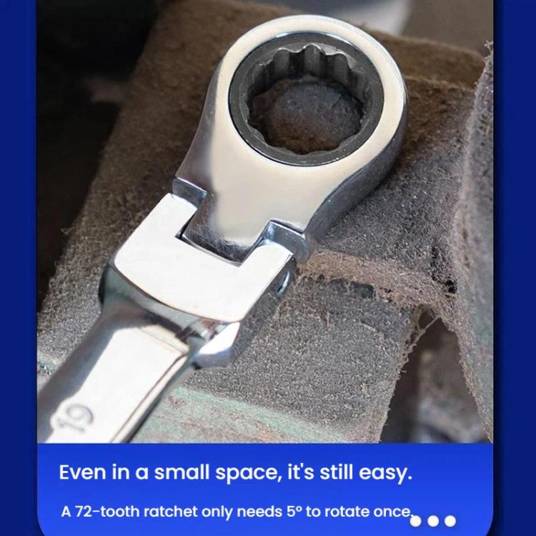 Ratchet wrench socket head gripping a fastener for turning in small spaces