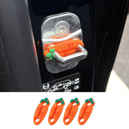 Car door lock cover clip: orange silicone pad with green latch, noise-cushioning