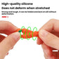Orange silicone latch cover clip shown stretched, with green bumper tabs