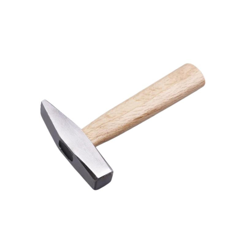 Small hammer with metal flat striking face and light wood handle