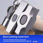 Close-up of metal hammer head with inset striking face attached to light wood handle