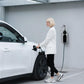 EV charging setup with wall-mounted charger and Type 2 cable plugged into car