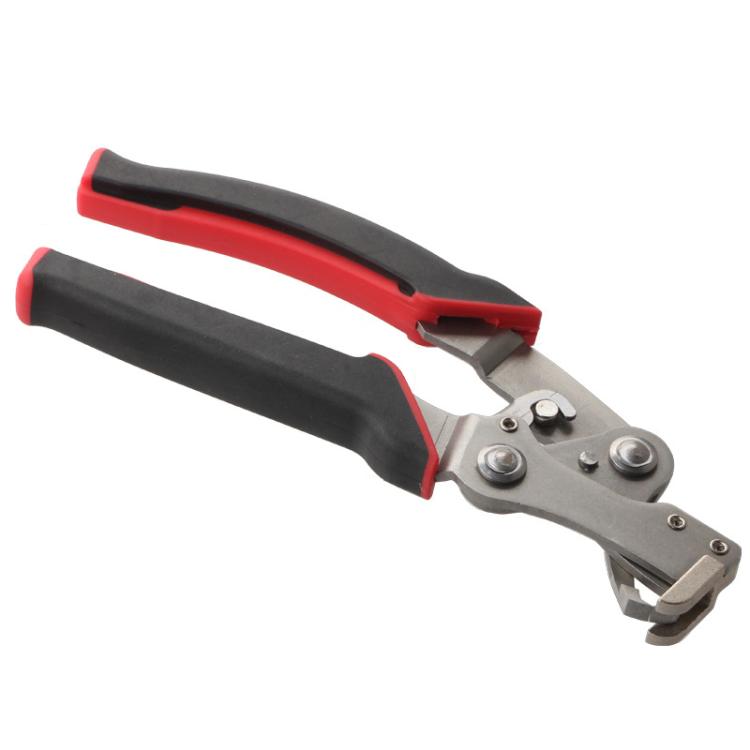 Car panel removal pliers with long red/black handles and spring-loaded metal jaws