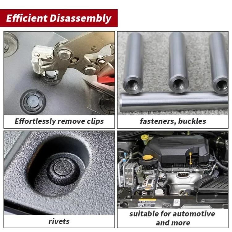 Panel removal pliers shown removing automotive clips and rivets (feature collage)