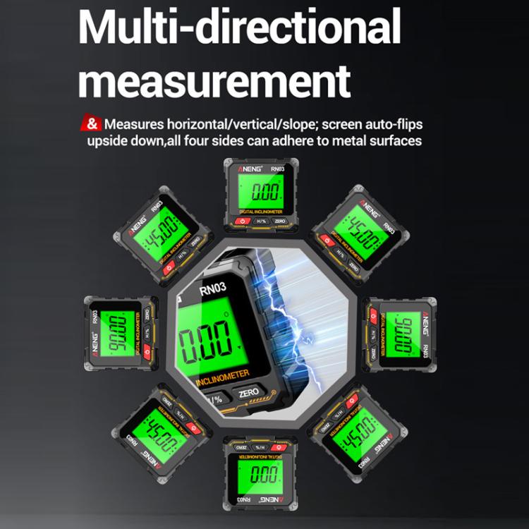 Set of ANENG RN03 digital inclinometers with green LCD screens for multi-direction measurement