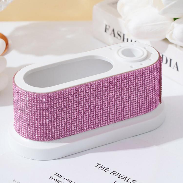 Pink rhinestone manicure file storage case with white tray and twin tool openings