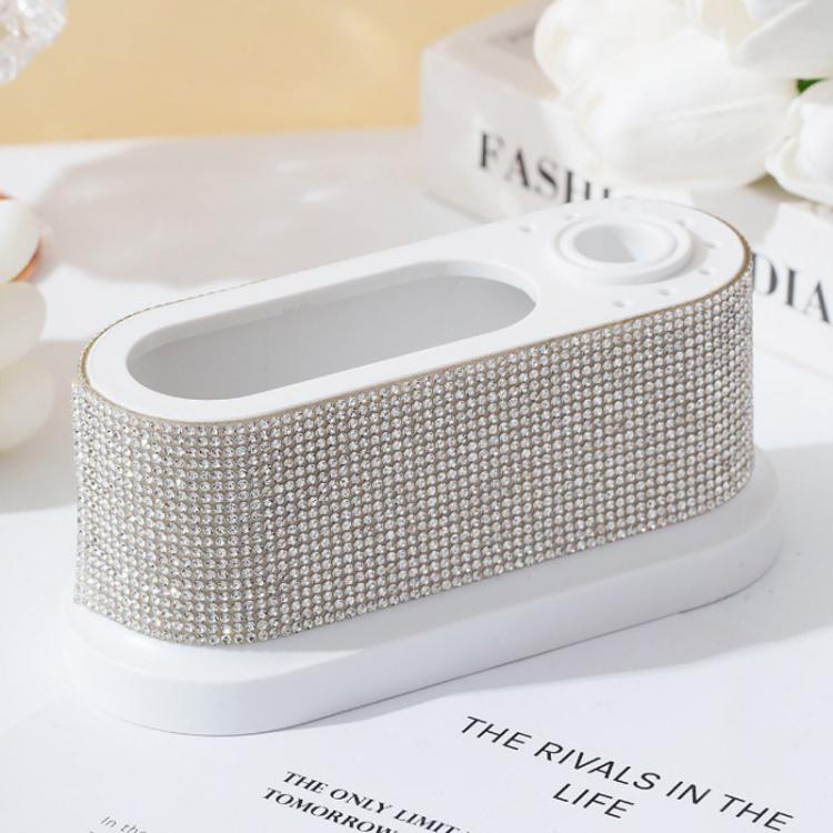 Silver rhinestone manicure file storage case with white base and twin holder openings