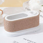 Rose gold rhinestone manicure file storage case with white base and twin tool openings
