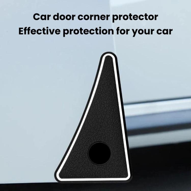 Black triangular car door corner protector with circular hole on car edge