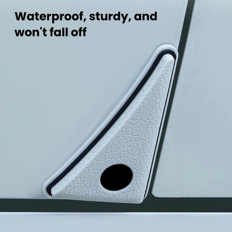 Light gray triangular car door corner protector with black circular hole